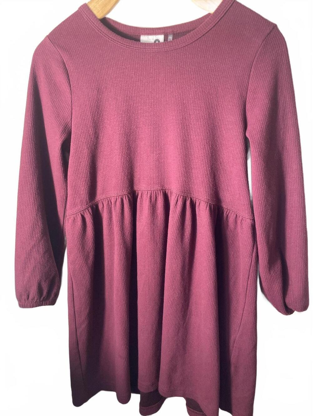 Cotton On Kids Girls Long Sleeve Ribbed Dress Size 8 Maroon Boho Cottage Fall